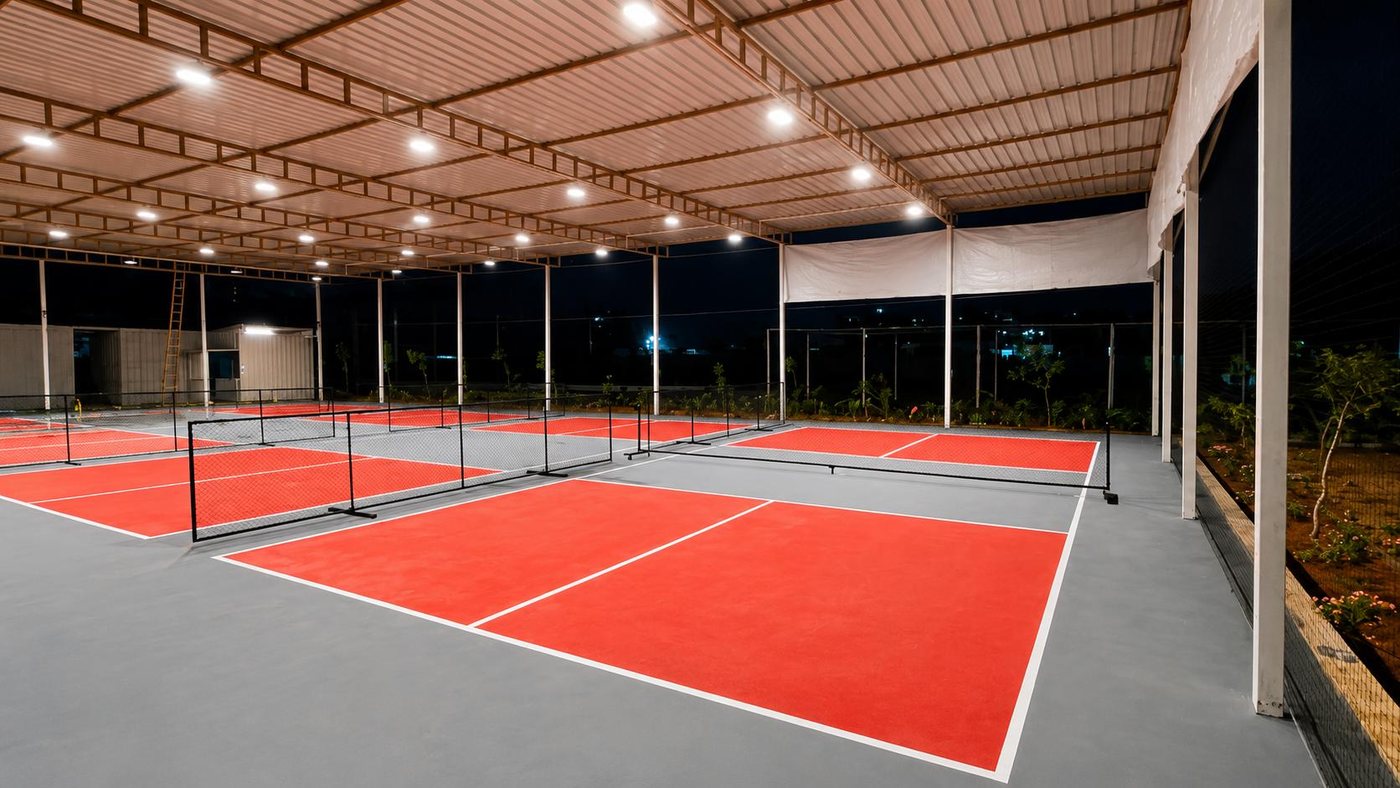 Covered pickleball courts at Lakeside Pickle Club
