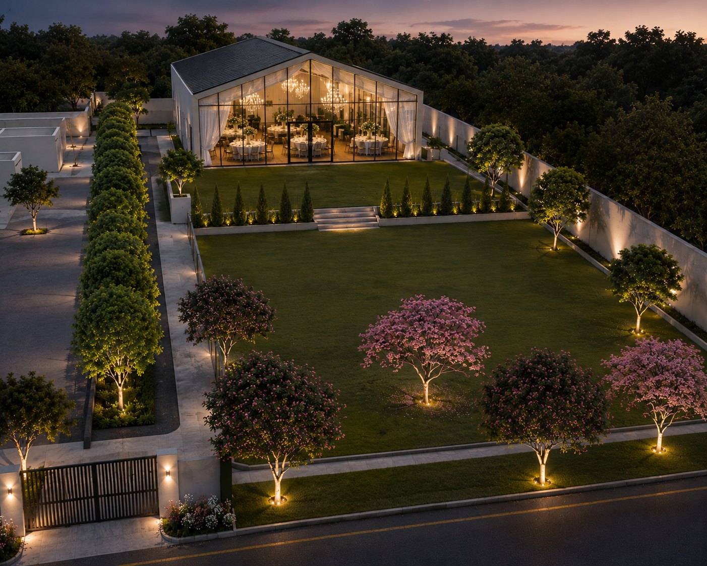 Glass event ballroom by the lake